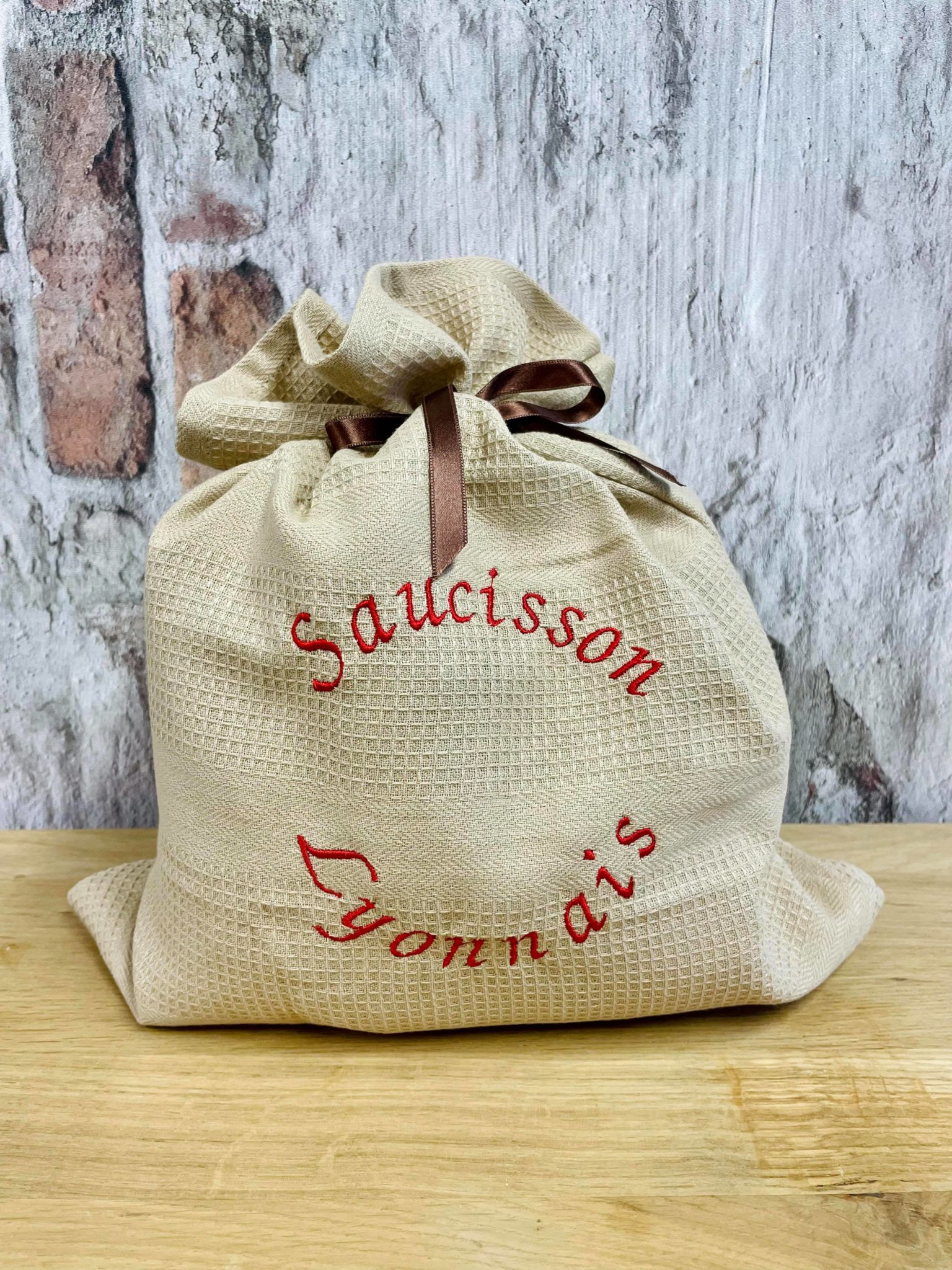 Sac de conservation pour saucissons brodé - Saucisson Lyonnais