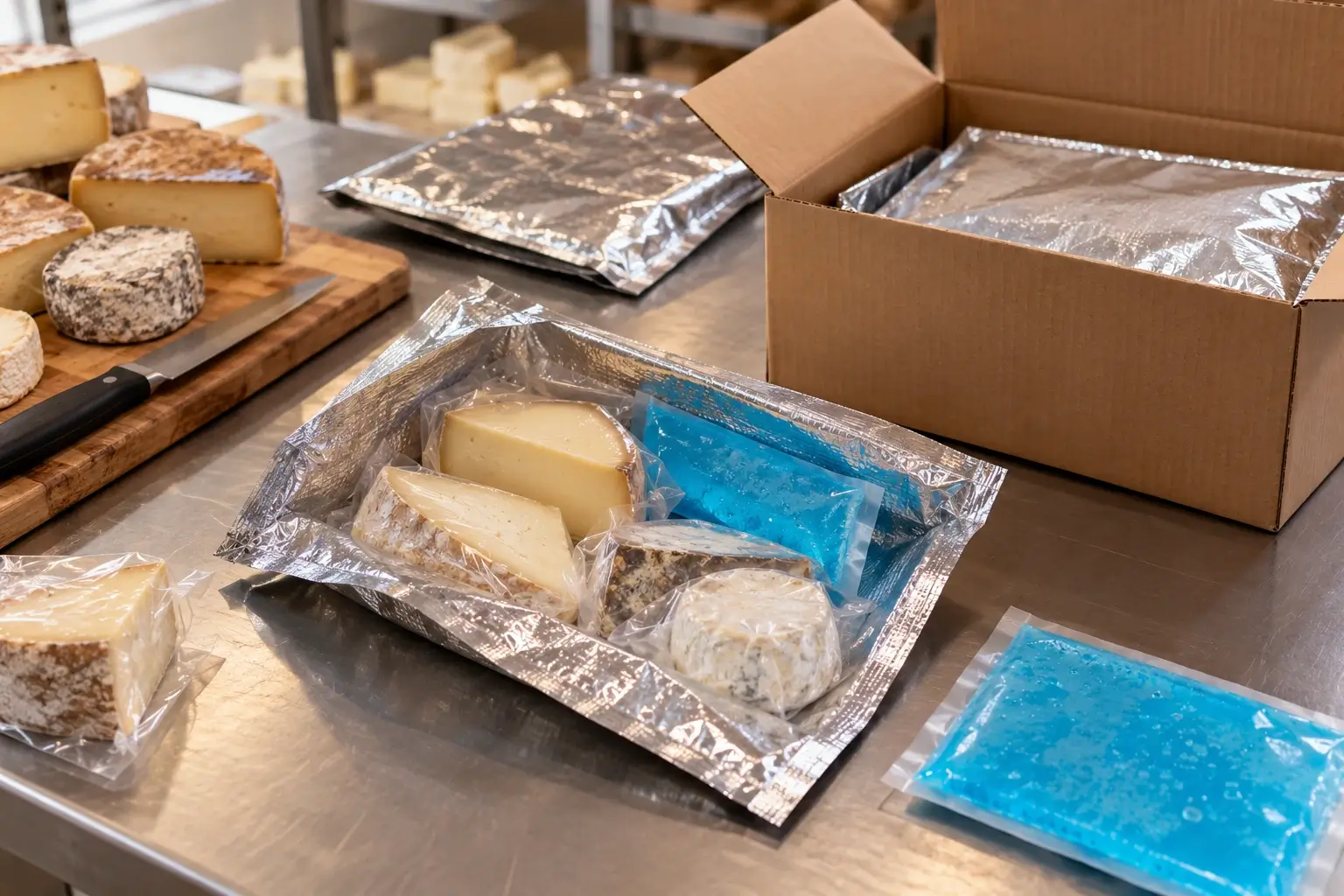 Emballage de fromages avec poche de gel réfrigéré pour la livraison