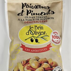 Olives vertes farcies poivron et piments 150 gr