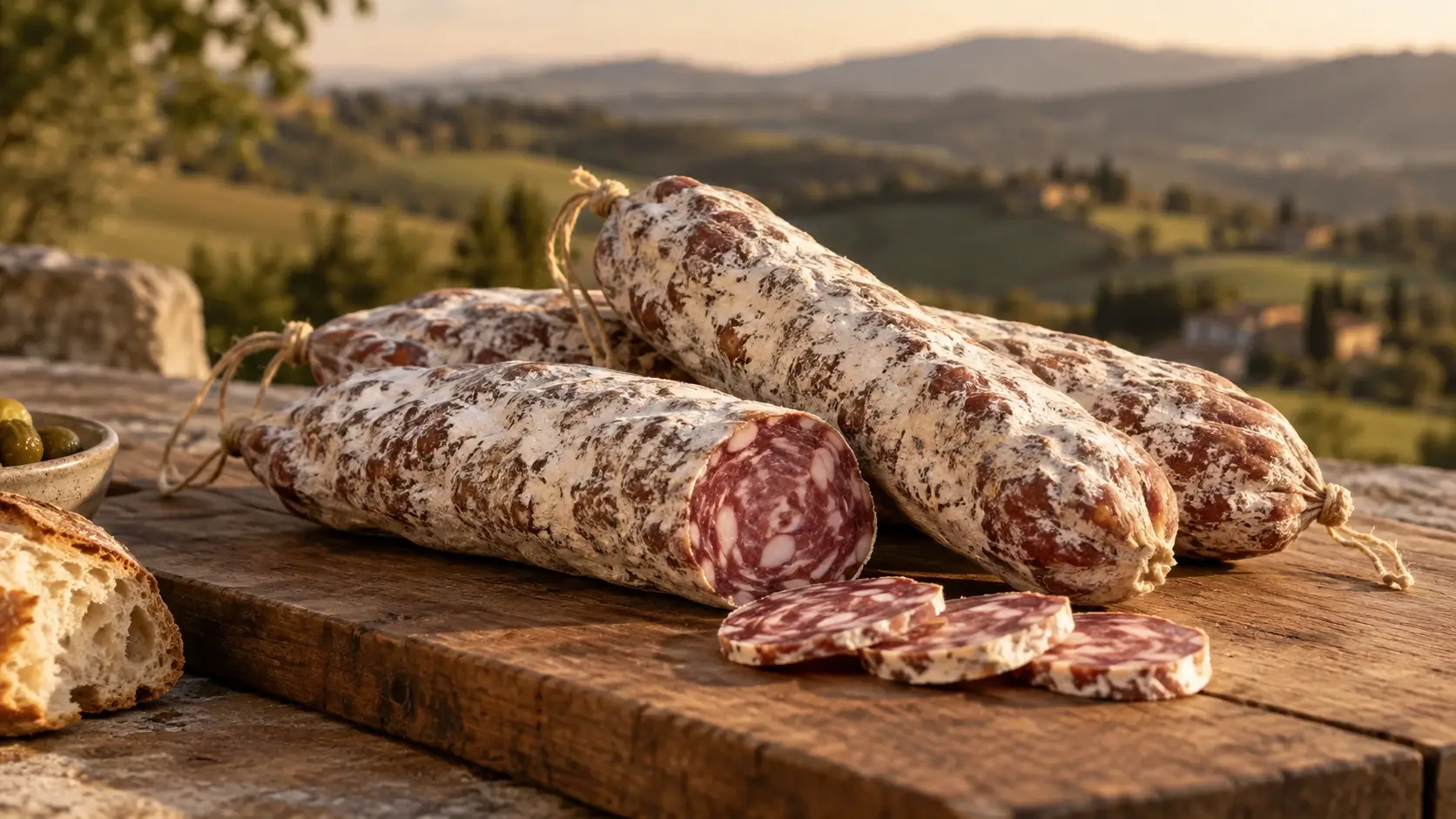 Saucissons des Monts du Lyonnais prêts à être dégustés
