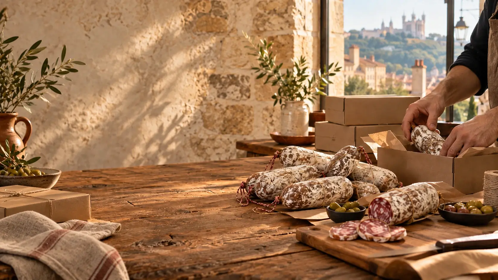 Préparation de charcuterie dans les Monts du Lyonnais